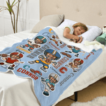 Personalised Football Cartoon Character Face Photo Soft Throw Blanket with Name Home Decor Birthday Game Day Gift for Sports Lovers