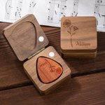 Personalized Engraved Line Birth Flower Wooden Magnetic Guitar Pick Storage Box with Name Anniversary Birthday Gift for Musician Guitar Player