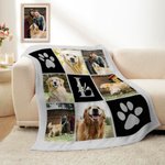 Personalized Multicolor Paw Print 6 Pet Photos Memorial Throw Blanket with Name and Initial Sympathy Birthday Gift for Cat Dog Pet Lovers