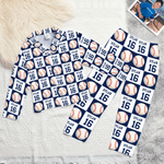 Personalisierte Sport-Muster Multi-Color Pyjama Set mit Namen und Nummer Weihnachten Geburtstag Geschenk für Sportliebhaber Familien Kinder