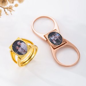 Personalised Double-Sided Photo Flippable Ring Dainty Jewellery Birthday Sympathy Memorial Gift for Women Loss of Loved One