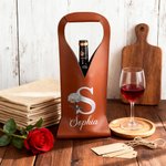 Personalized Mother of Pearl Effect Birth Flower Initial PU Leather Protective Wine Bag with Name Christmas Party Anniversary Gift for Wine Lovers