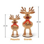 Adorno personalizado de mesa de reno con nariz roja lazo de madera y nombre regalo de Navidad y decoración para familia y niños