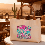 Personalized Let's Go Girls Cowboy Hat Boot Horseshoe Canvas Tote Bag with Name Daily Use Birthday Gift for Cowgirls Women