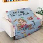 Manta personalizada con personaje de dibujos animados y flor de nacimiento con nombre y título regalo de cumpleaños para amantes de los libros