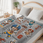 Personalised Football Cartoon Character Face Photo Soft Throw Blanket with Name Home Decor Birthday Game Day Gift for Sports Lovers