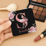 Personalised Ballerina Alphabet Floral Double-Sided 1X 2X PU Leather Makeup Mirror with Name and Initial Birthday Anniversary Gift for Ballet Lovers