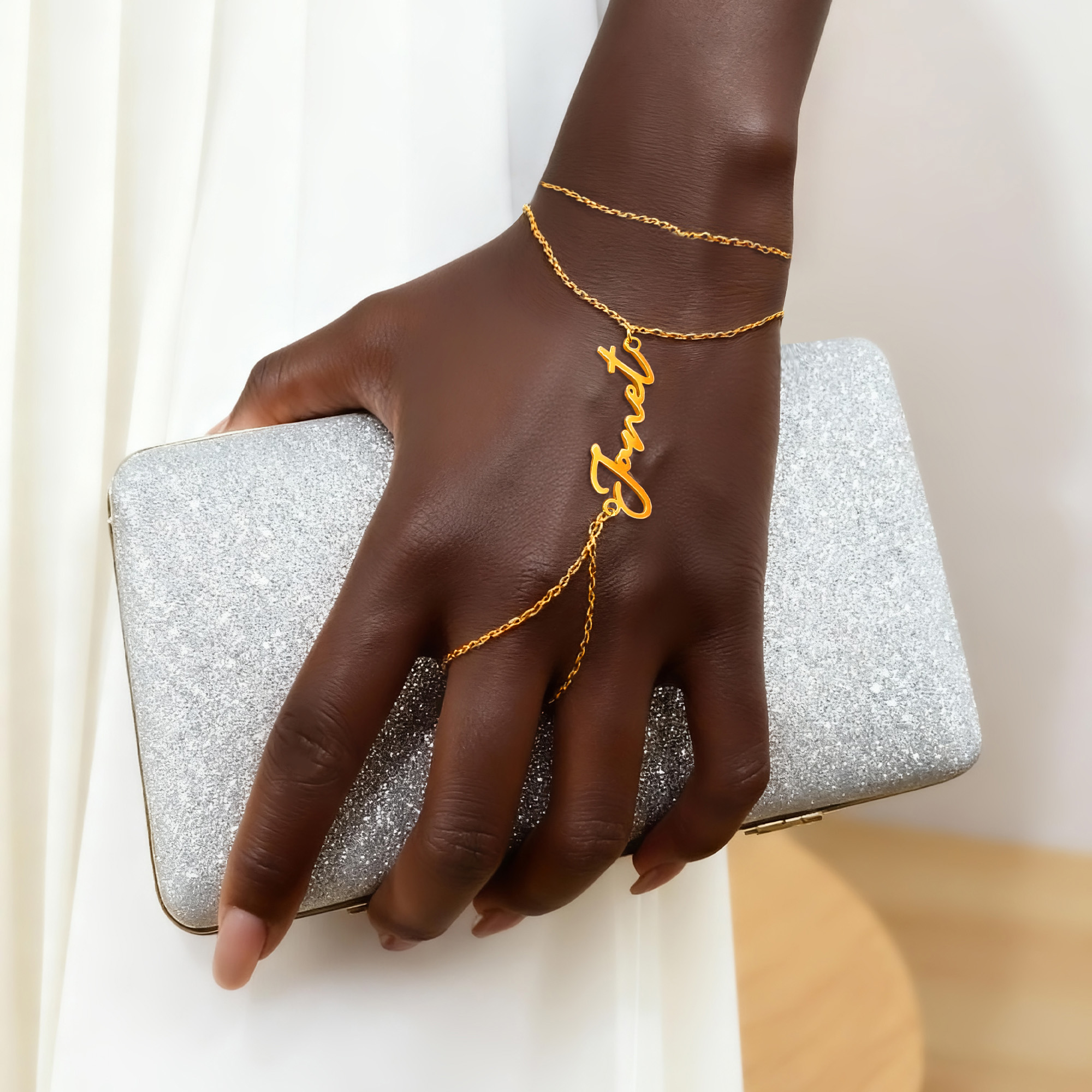 Bracelet en chaîne réglable de style bohémien Bijoux délicats avec nom et anneau de doigt Cadeau d'anniversaire et de Saint-Valentin pour femmes