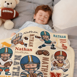 Personalised Football Cartoon Character Face Photo Soft Throw Blanket with Name Home Decor Birthday Game Day Gift for Sports Lovers