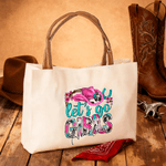 Personalized Let's Go Girls Cowboy Hat Boot Horseshoe Canvas Tote Bag with Name Daily Use Birthday Gift for Cowgirls Women