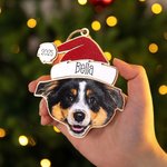 Gepersonaliseerde Kerstmuts Houten Kerst Ornament met Naam en Gezichtsfoto van Hond Kat Huisdier Kerstmis Woondecoratie Cadeau voor Dierenliefhebbers