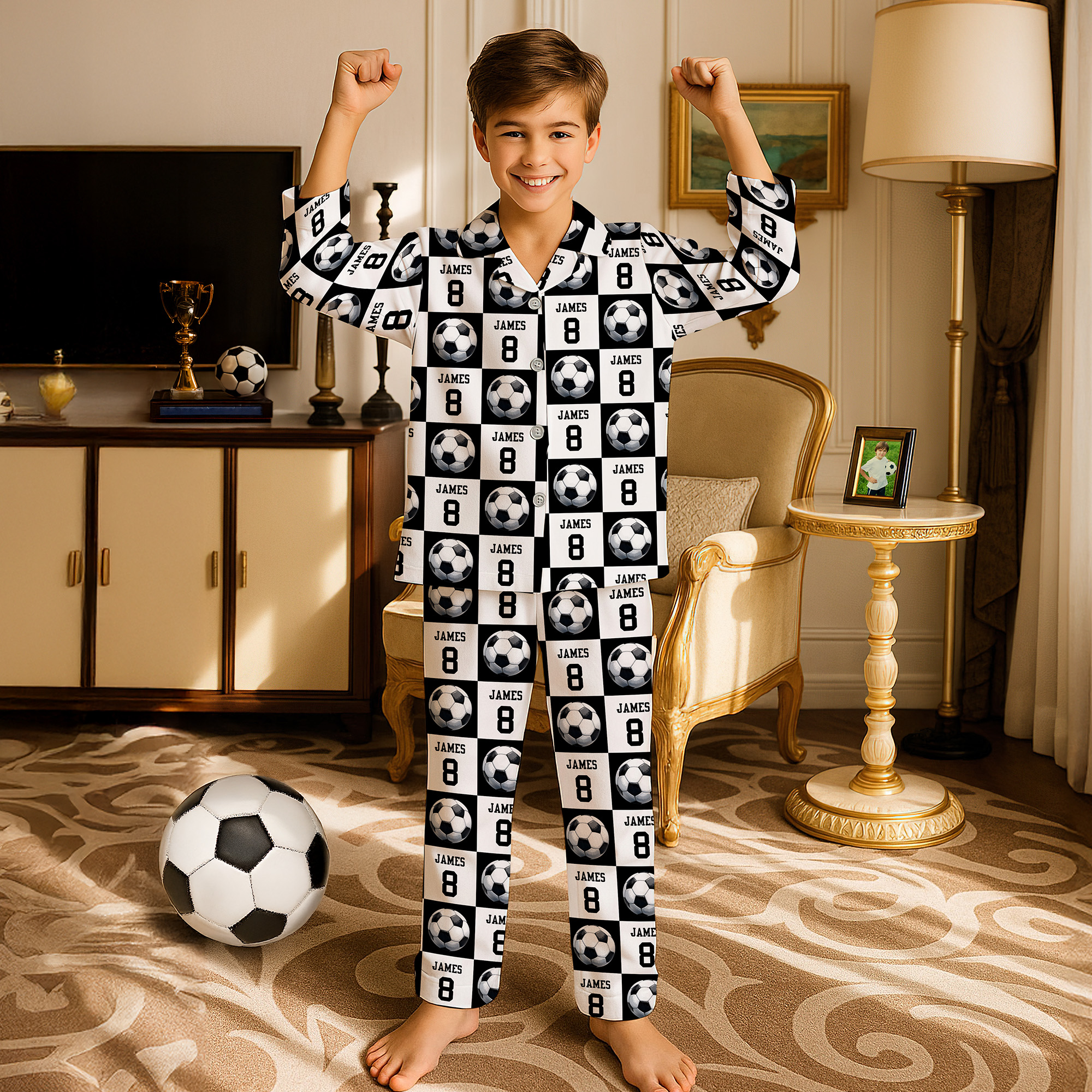 Pyjama sport personnalisé avec nom et numéro Cadeau d'anniversaire de Noël pour les amateurs de sport Familles Enfants