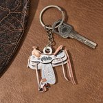 Personalised Horse Saddle Flat Acrylic Keychain with Name Birthday Christmas Gift for Horse Riders Lovers