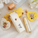 Personalized Cartoon Character Birth Flower Lipstick Storage Case Keychain with Name and Heart-Shaped Mirror Birthday Anniversary Gift for Women