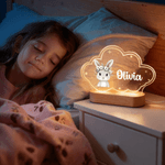 Personalisierte niedliche Tiere Stern Wolke Stil Acryl LED-Nachtlicht mit Namen und hölzerne Basis Kinderzimmer Dekoration Geburtstag Weihnachten Geschenk für Kind Neugeborenen
