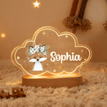 Personalisierte niedliche Tiere Stern Wolke Stil Acryl LED-Nachtlicht mit Namen und hölzerne Basis Kinderzimmer Dekoration Geburtstag Weihnachten Geschenk für Kind Neugeborenen