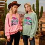Personalised Let's Go Girls Cowboy Hat Horseshoe Boot Multicolour T-shirt Sweatshirt with Name Birthday Christmas Gift for Women