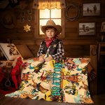 Personalised Western Cowboy Comic-Style Soft Throw Blanket with Name Home Decor Birthday Baby Shower Gift for Newborns New Parents