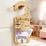 Personalised Wooden Engraved Tooth Fairy Star Name Door Hanger with Money Slot and Glass Bottle Bedroom Decoration Tooth Loss Souvenir Gift for Kids