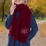 Personalized Embroidered Initial Design Soft Warm Scarf with Name and Tassel Winter Accessory Christmas Birthday Gift for Women