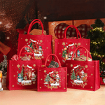 Personalised Santa Claus Reindeer Snowman Christmas Tree Initial Red Jute Tote Bag with Name Christmas Eve Party Gift for Girls Boys Kids