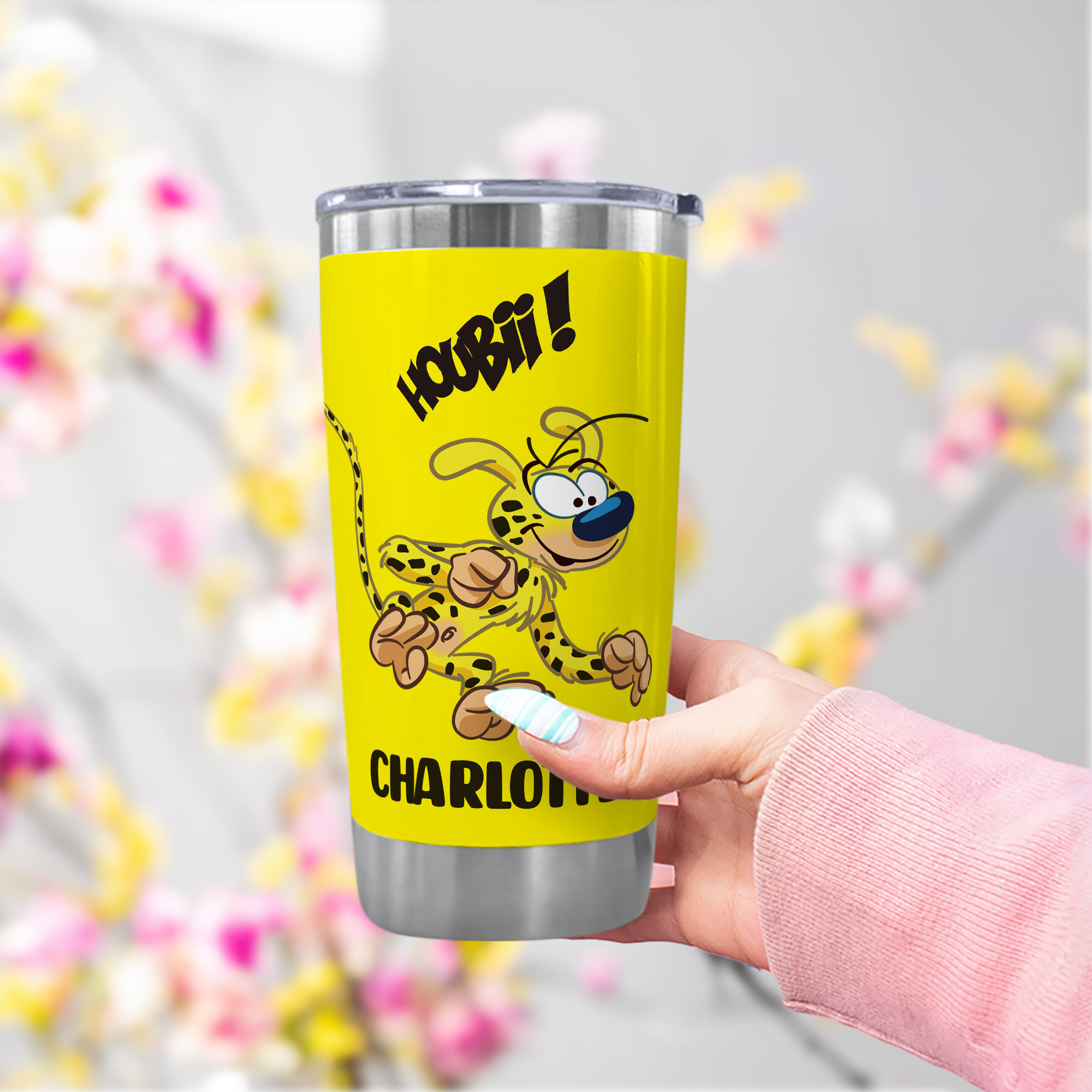 Gobelet Marsupilami 20 oz personnalisé avec nom et paille Cadeau d'anniversaire et de Noël pour les enfants | Callie × Marsupilami®.