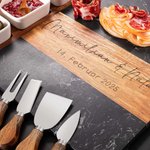 Personalisiertes Akazien-Marmor Schneidebrett Untersetzer Set mit Graviertem Namen und Datum Jahrestag Geschenk für Familie Freunde