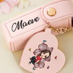 Personalized Cartoon Character Birth Flower Lipstick Storage Case Keychain with Name and Heart-Shaped Mirror Birthday Anniversary Gift for Women