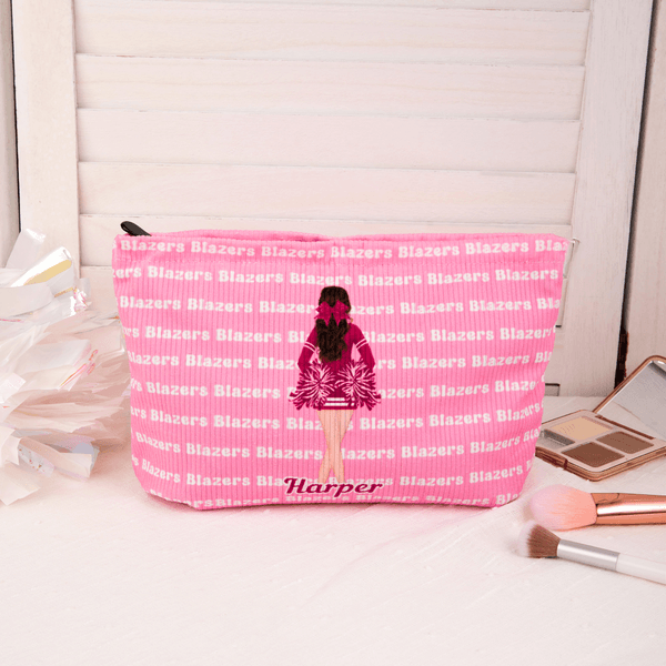 Personalized Cartoon Cheerleading Character Portable Makeup Bag with Name Senior Night Game Day Team Gift for Cheerleaders Coaches