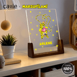 Personalisierte Langschwanz-Leopard Marsupilami LED-Nachtlicht mit Namen und hölzerne Basis Home Decor Weihnachtsgeschenk für Kinder | Callie × Marsupilami®