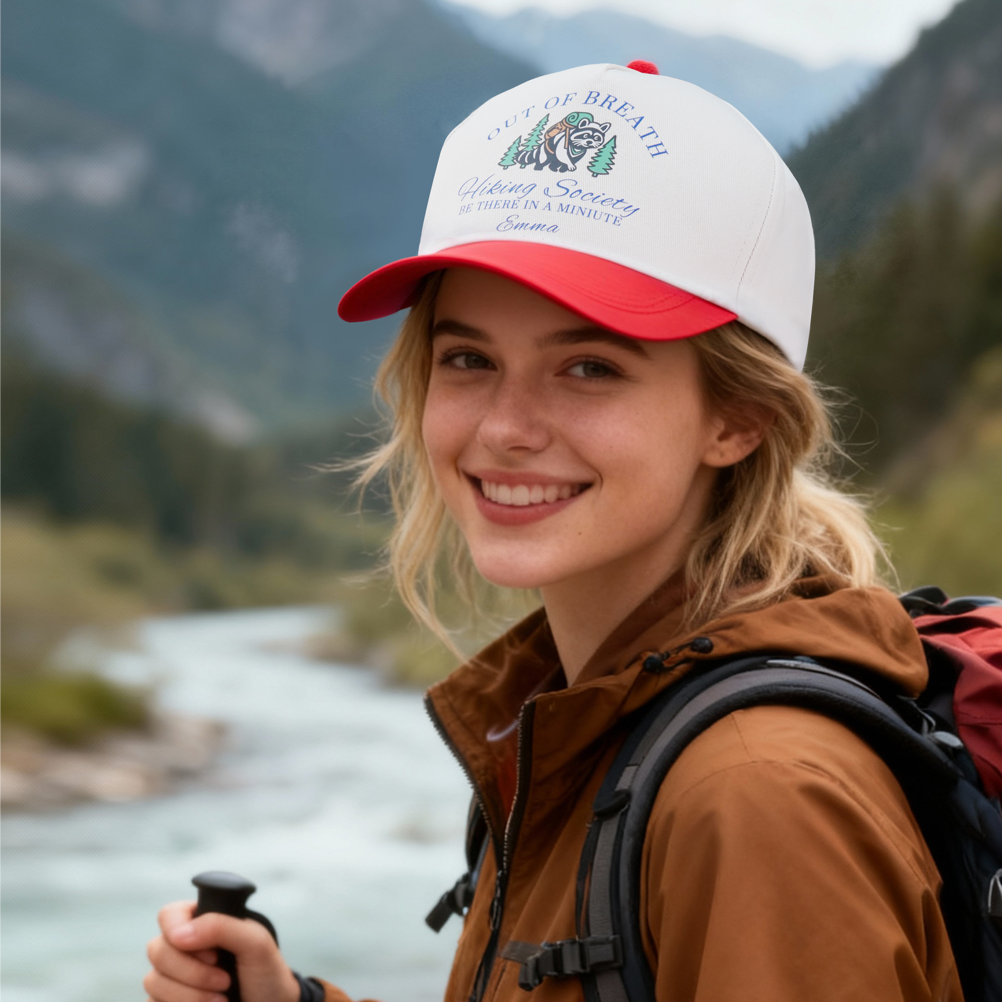 Casquette de randonneur personnalisée avec nom pour la société de randonnée Raccoon Forest Trail-tough Outdoor Camping Birthday Gift for Hikers