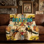 Personalised Western Cowboy Comic-Style Soft Throw Blanket with Name Home Decor Birthday Baby Shower Gift for Newborns New Parents