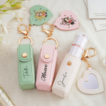 Personalized Cartoon Character Birth Flower Lipstick Storage Case Keychain with Name and Heart-Shaped Mirror Birthday Anniversary Gift for Women
