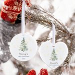 Árbol de Navidad personalizado con lazo de acuarela Adorno navideño de cerámica con nombre y año Decoración del hogar Primer regalo de Navidad para recién nacidos
