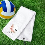 Toalla personalizada de 100% algodón con flor de nacimiento y nombre de voleibol regalo de cumpleaños para amantes del voleibol