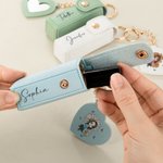 Personalized Cartoon Character Birth Flower Lipstick Storage Case Keychain with Name and Heart-Shaped Mirror Birthday Anniversary Gift for Women