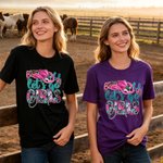 Personalised Let's Go Girls Cowboy Hat Horseshoe Boot Multicolour T-shirt Sweatshirt with Name Birthday Christmas Gift for Women