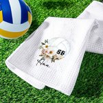Toalla personalizada de 100% algodón con flor de nacimiento y nombre de voleibol regalo de cumpleaños para amantes del voleibol