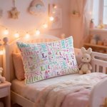 Taie d'oreiller personnalisée Rainbow Dinosaur Rectangular Cute Cartoon Word Cloud Throw Pillow Cover with Initial and Name Home Decor Birthday Gift for Kids (Cadeau d'anniversaire pour les enfants)