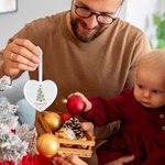 Árbol de Navidad personalizado con lazo de acuarela Adorno navideño de cerámica con nombre y año Decoración del hogar Primer regalo de Navidad para recién nacidos