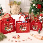 Personalised Santa Claus Reindeer Snowman Christmas Tree Initial Red Jute Tote Bag with Name Christmas Eve Party Gift for Girls Boys Kids