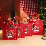 Personalised Santa Claus Reindeer Snowman Christmas Tree Initial Red Jute Tote Bag with Name Christmas Eve Party Gift for Girls Boys Kids