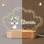 Personalisierte niedliche Tiere Stern Wolke Stil Acryl LED-Nachtlicht mit Namen und hölzerne Basis Kinderzimmer Dekoration Geburtstag Weihnachten Geschenk für Kind Neugeborenen