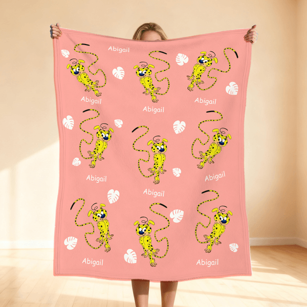 Personalisierte bunte niedliche langschwänzige Marsupilami weiche Decke mit Namen Home Decor Geburtstagsgeschenk für Kinder | Callie × Marsupilami®