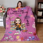 Manta personalizada con personaje de dibujos animados y flor de nacimiento con nombre y título regalo de cumpleaños para amantes de los libros