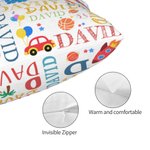 Taie d'oreiller personnalisée Rainbow Dinosaur Rectangular Cute Cartoon Word Cloud Throw Pillow Cover with Initial and Name Home Decor Birthday Gift for Kids (Cadeau d'anniversaire pour les enfants)