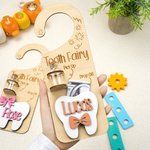 Personalised Wooden Engraved Tooth Fairy Star Name Door Hanger with Money Slot and Glass Bottle Bedroom Decoration Tooth Loss Souvenir Gift for Kids