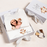 Gepersonaliseerde Schattige Dieren 100% Katoen Foto Baby Romper Muts Deken Outfit met Gift Box Naam Jaar Coming Home Baby Shower Gift voor pasgeborene