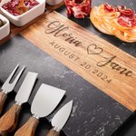 Personalized Engraved Name and Date Wood Cutting Board Coaster Set with Ceramic Bowl Engagement Anniversary Gift for Family Friends