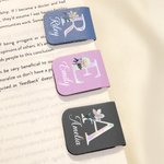 Personalized Mother of Pearl Effect Birth Flower PU Leather Magnetic Bookmark Clip with Name Daily Use Birthday Gift for Book Lovers